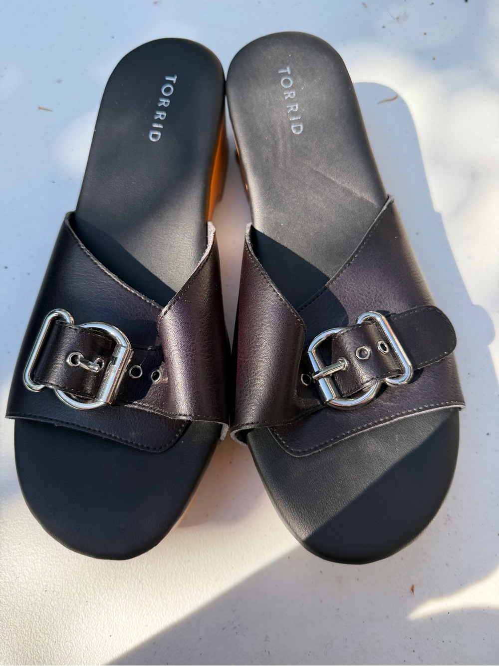 torrid Black Slide Mules with Silver Buckle Detail NWOT Size 11.5W